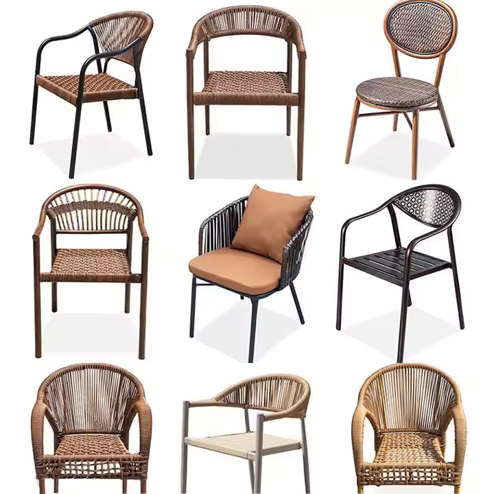 Restaurant Garden Furniture PE Woven Rope Chair Set Retro Rattan Woven Chairs
