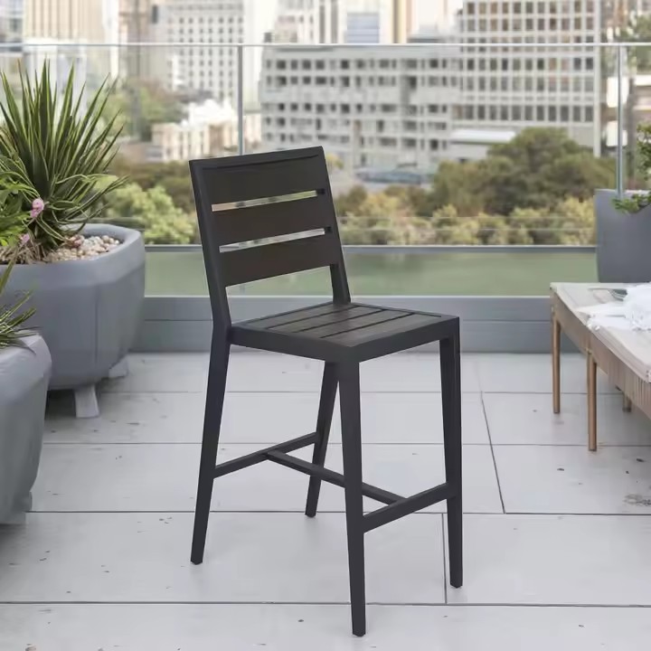 Modern Leisure Outdoor Teak Garden Dining Bar Chair Set Synthetic Wood with Aluminum Frame for Hotels Restaurants Villas Halls