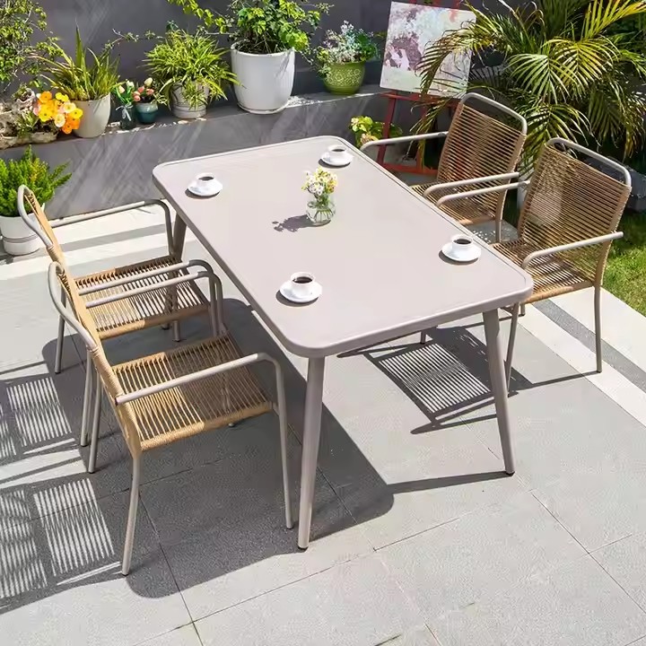 Wholesale Hot Styles Rectangular Outdoor Dining Furniture Set Garden Party Restaurant Backyard Table and Chairs Set