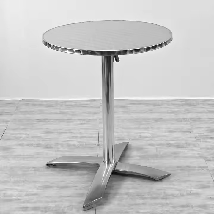 Modern Factory Direct Sales Stainless Steel Panel Outdoor Metal Aluminum Table Legs Foldable Coffee Shop Bistro Dining Table