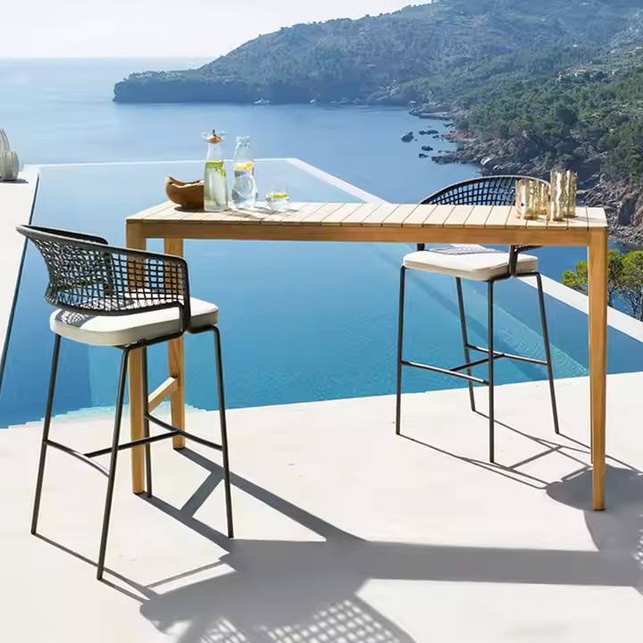 Nordic Outdoor bar Chairs Garden Leisure Weave Rattan Counter bar Stools Outdoor Patio Rattan Cafes Bars Counter Height Stools