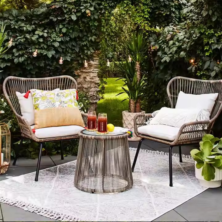 Garden Furniture Coffee Table and Cane Chair Woven Rattan Simple Leisure Outdoor Sofa Set