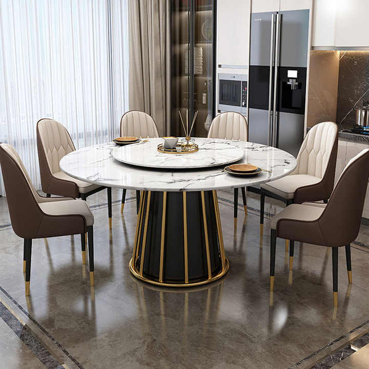 Home Furniture Round Sets Turntable Tables Set Luxury Rotatable Marble Top Dining Table